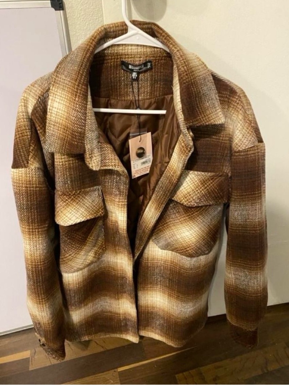 Missguided + Brown Plaid Utility Shacket